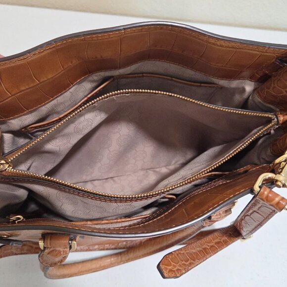 Michael Kors Fall Color Croc Embossed Dillon Satchel Tote Over the Shoulder - Picture 8 of 16